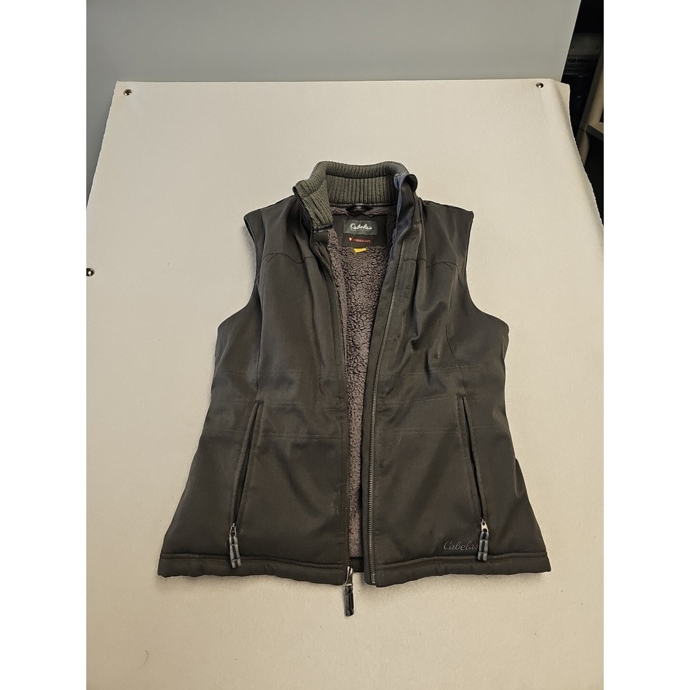 Cabela's Primaloft Winter Vest Sherpa Lined Petite Small Women Gray Full Zip